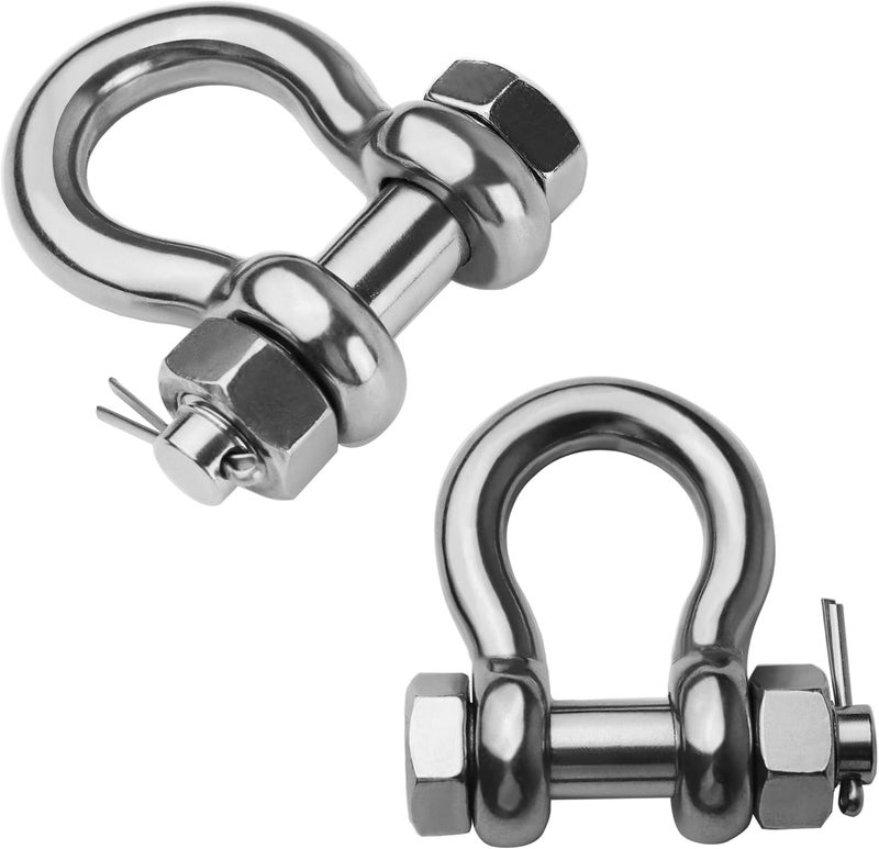 MEMUME Store Stainless Steel D Ring Shackles 1/4" 5/16" 3/8" 1/2 inch 316 SS Heavy Duty Boat Anchor Shackle Marine Grade Bow Shackles with Cotter Pins - Image 2